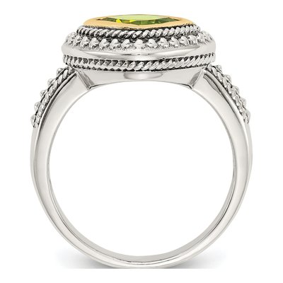 Sterling Silver & 14K Gold Peridot Cushion Bezel Ring – view 3