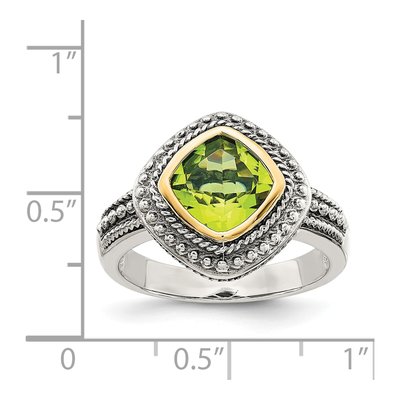 Sterling Silver & 14K Gold Peridot Cushion Bezel Ring – view 5