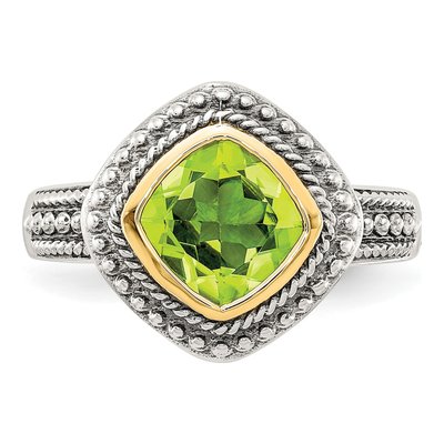 Sterling Silver & 14K Gold Peridot Cushion Bezel Ring – view 6
