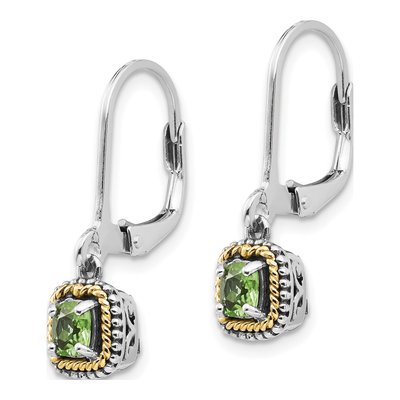 Sterling Silver & 14K Gold Peridot Leverback Earrings – view 3