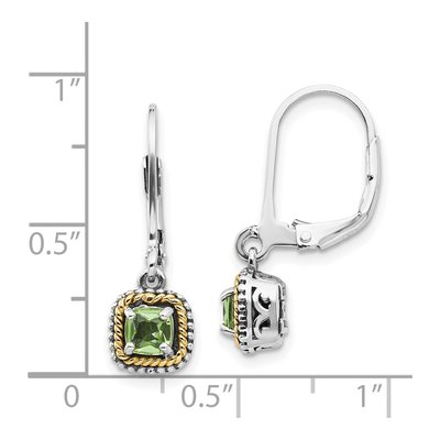 Sterling Silver & 14K Gold Peridot Leverback Earrings – view 5