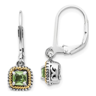 Sterling Silver & 14K Gold Peridot Leverback Earrings