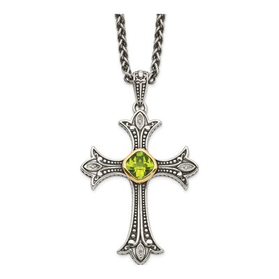 Sterling Silver & 14K Gold Peridot & Diamond Necklace