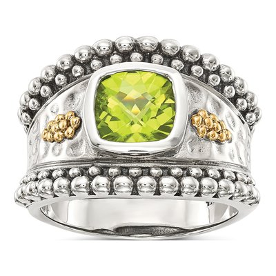 Sterling Silver & 14K Gold Peridot Bezel Ring