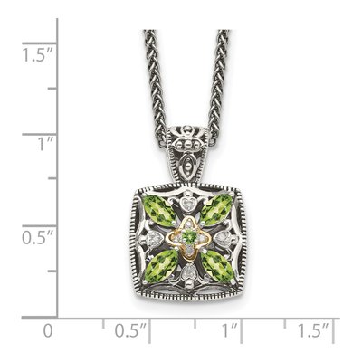 Sterling Silver & 14K Gold Peridot & Diamond Pendant Necklace – view 4