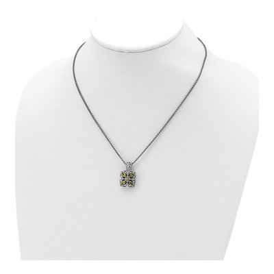 Sterling Silver & 14K Gold Peridot & Diamond Pendant Necklace – view 5