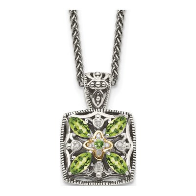 Sterling Silver & 14K Gold Peridot & Diamond Pendant Necklace