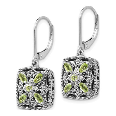 Sterling Silver & 14K Gold Peridot & Diamond Marquise Leverback Earrings – view 3