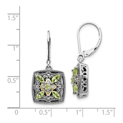 Sterling Silver & 14K Gold Peridot & Diamond Marquise Leverback Earrings – view 5