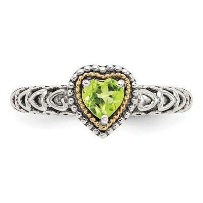 Sterling Silver & 14K Gold Peridot Heart Ring – view 6