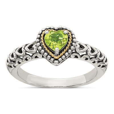 Sterling Silver & 14K Gold Peridot Heart Ring