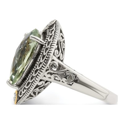 Sterling Silver & 14K Gold Prasiolite & Diamond Pear Ring – view 4