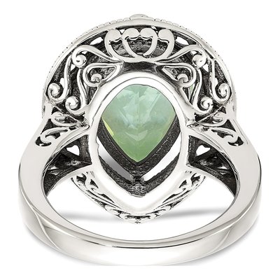 Sterling Silver & 14K Gold Prasiolite & Diamond Pear Ring – view 7