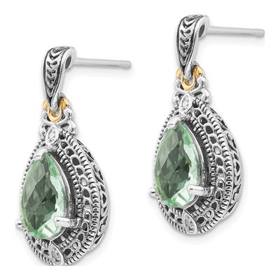 Sterling Silver & 14K Gold Prasiolite & Diamond Dangle Earrings – view 3