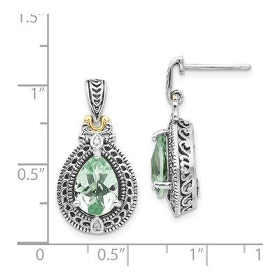 Sterling Silver & 14K Gold Prasiolite & Diamond Dangle Earrings – view 5