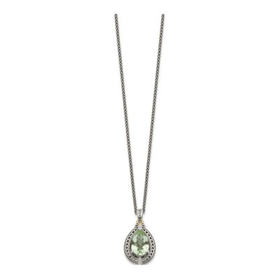 Sterling Silver & 14K Gold Prasiolite & Diamond Pendant Necklace – view 3