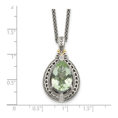 Sterling Silver & 14K Gold Prasiolite & Diamond Pendant Necklace – view 4