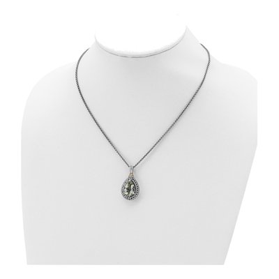 Sterling Silver & 14K Gold Prasiolite & Diamond Pendant Necklace – view 5