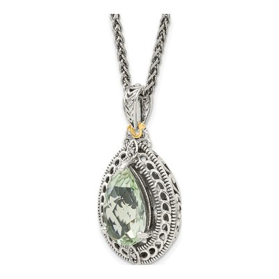 Sterling Silver & 14K Gold Prasiolite & Diamond Pendant Necklace – view 6