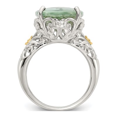 Sterling Silver & 14K Gold Prasiolite Ring – view 3