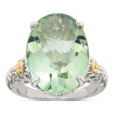 Sterling Silver & 14K Gold Prasiolite Ring