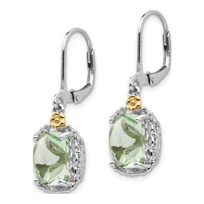 Sterling Silver & 14K Gold Prasiolite Leverback Earrings – view 3