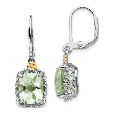 Sterling Silver & 14K Gold Prasiolite Leverback Earrings