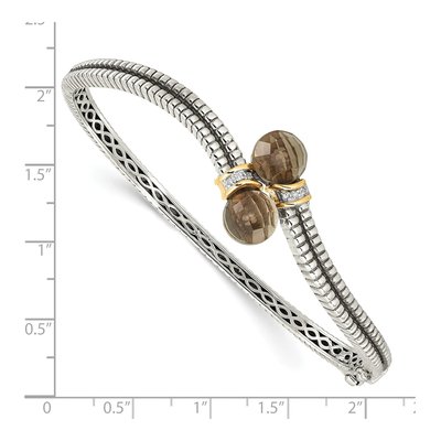 Sterling Silver & 14K Gold Smoky Quartz & Diamond Bangle Bracelet – view 3