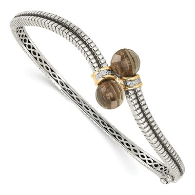 Sterling Silver & 14K Gold Smoky Quartz & Diamond Bangle Bracelet