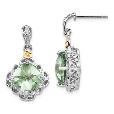 Sterling Silver & 14K Gold Prasiolite Dangle Earrings
