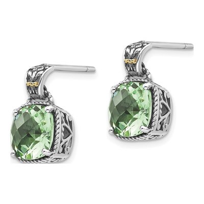 Sterling Silver & 14K Gold Prasiolite Dangle Earrings – view 3