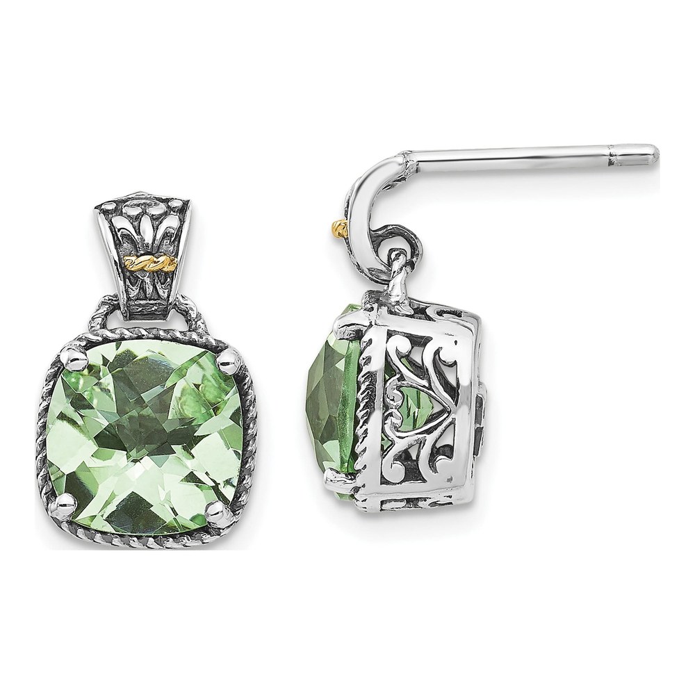 Sterling Silver & 14K Gold Prasiolite Dangle Earrings