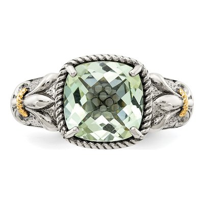 Sterling Silver & 14K Gold Prasiolite Ring – view 6