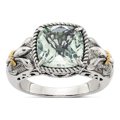 Sterling Silver & 14K Gold Prasiolite Ring