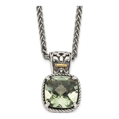 Sterling Silver & 14K Gold Prasiolite Pendant Necklace