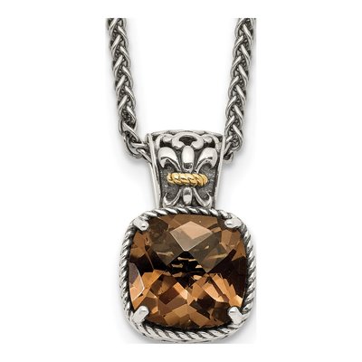 Sterling Silver & 14K Gold Smoky Quartz Pendant Necklace