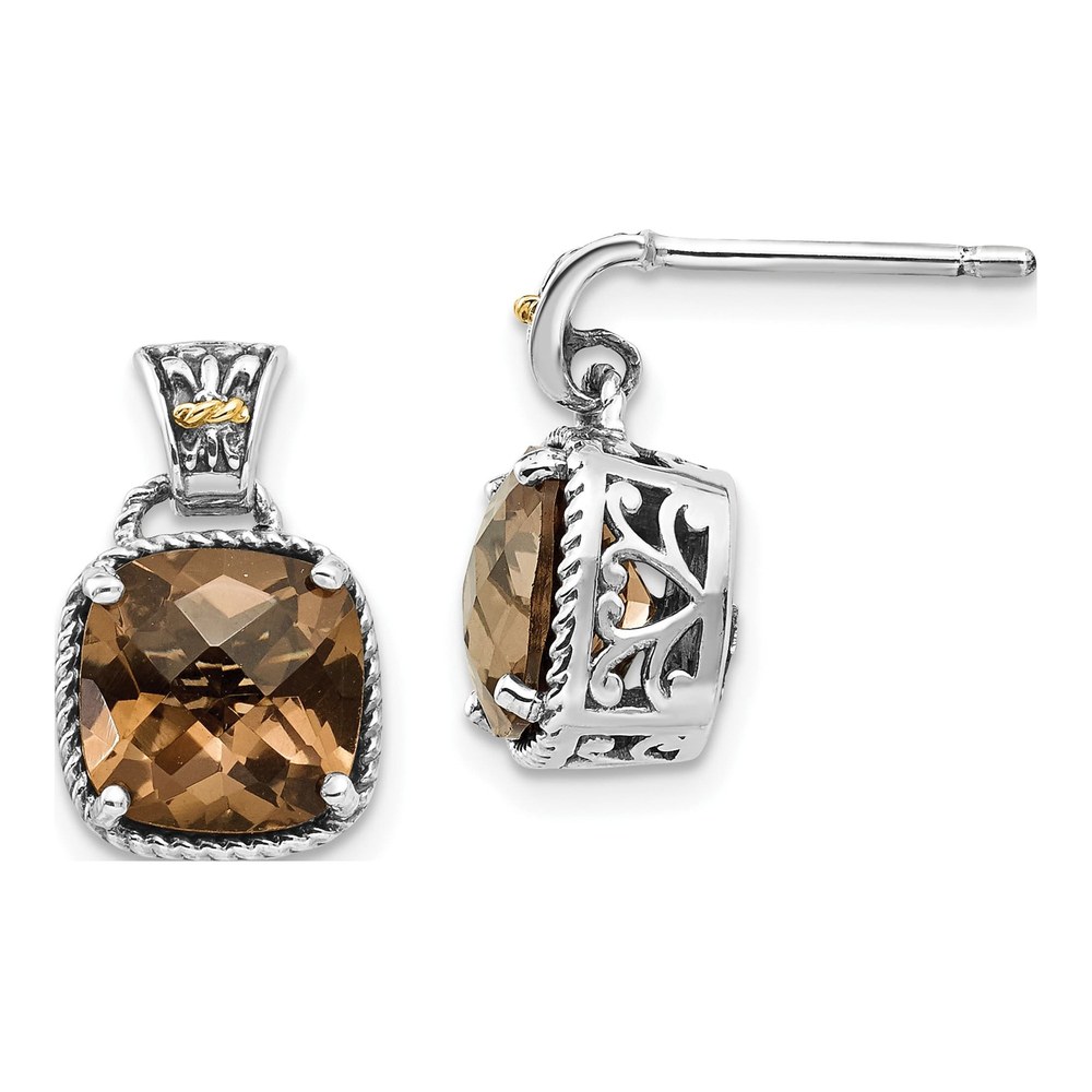 Sterling Silver & 14K Gold Smoky Quartz Dangle Earrings