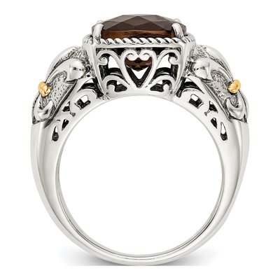 Sterling Silver & 14K Gold Smoky Quartz Cushion Ring – view 3