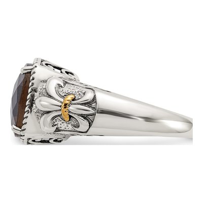 Sterling Silver & 14K Gold Smoky Quartz Cushion Ring – view 4
