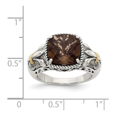 Sterling Silver & 14K Gold Smoky Quartz Cushion Ring – view 5