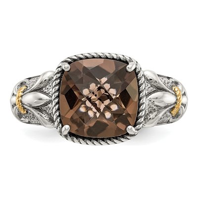 Sterling Silver & 14K Gold Smoky Quartz Cushion Ring – view 6