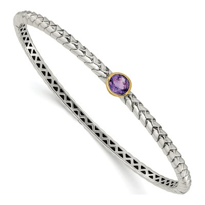 Sterling Silver & 14K Gold Amethyst Bangle Bracelet