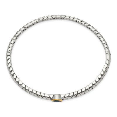 Sterling Silver & 14K Gold Swiss Blue Topaz Bezel Bangle Bracelet – view 2