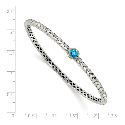 Sterling Silver & 14K Gold Swiss Blue Topaz Bezel Bangle Bracelet – view 3