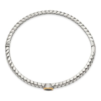 Sterling Silver & 14K Gold Onyx Bangle Bracelet – view 2