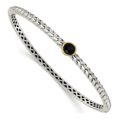 Sterling Silver & 14K Gold Onyx Bangle Bracelet