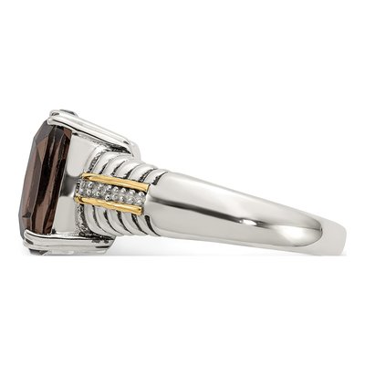 Sterling Silver & 14K Gold Smoky Quartz & Diamond Ring – view 4