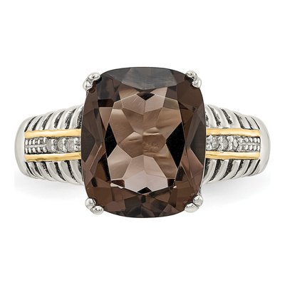 Sterling Silver & 14K Gold Smoky Quartz & Diamond Ring – view 6