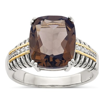Sterling Silver & 14K Gold Smoky Quartz & Diamond Ring