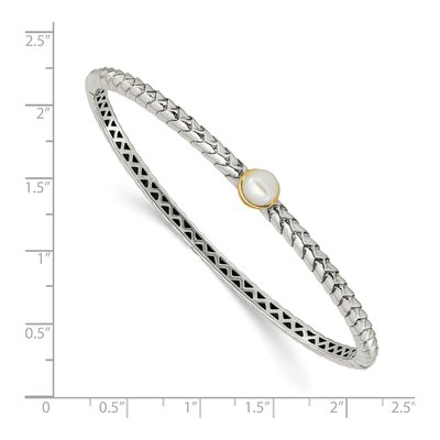 Sterling Silver & 14K Gold Freshwater Cultured Pearl Hinged Bangle Bracelet – view 3